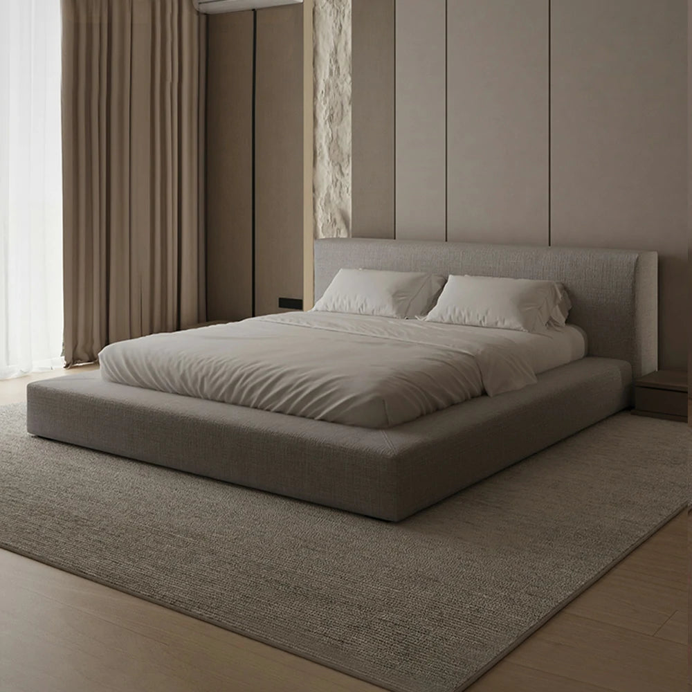 LUXORA Upholstered Bed Frame 150/180cm Solid Larch Wood with Steel Slat Support, Soft Padded Edges & Anti-Slip Mattress Fit - Grey