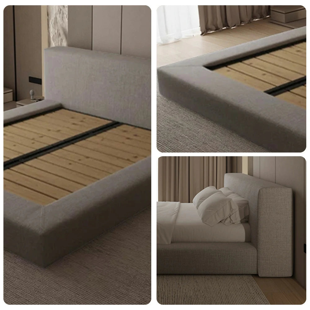 LUXORA Upholstered Bed Frame 150/180cm Solid Larch Wood with Steel Slat Support, Soft Padded Edges & Anti-Slip Mattress Fit - Grey