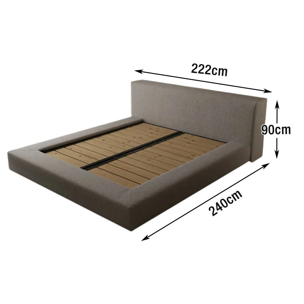 LUXORA Upholstered Bed Frame 150/180cm Solid Larch Wood with Steel Slat Support, Soft Padded Edges & Anti-Slip Mattress Fit - Grey