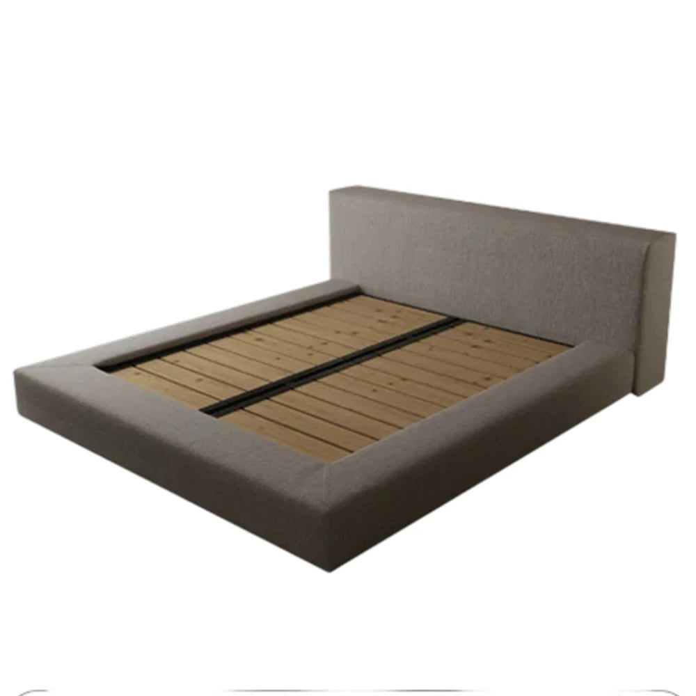 LUXORA Upholstered Bed Frame 150/180cm Solid Larch Wood with Steel Slat Support, Soft Padded Edges & Anti-Slip Mattress Fit - Grey