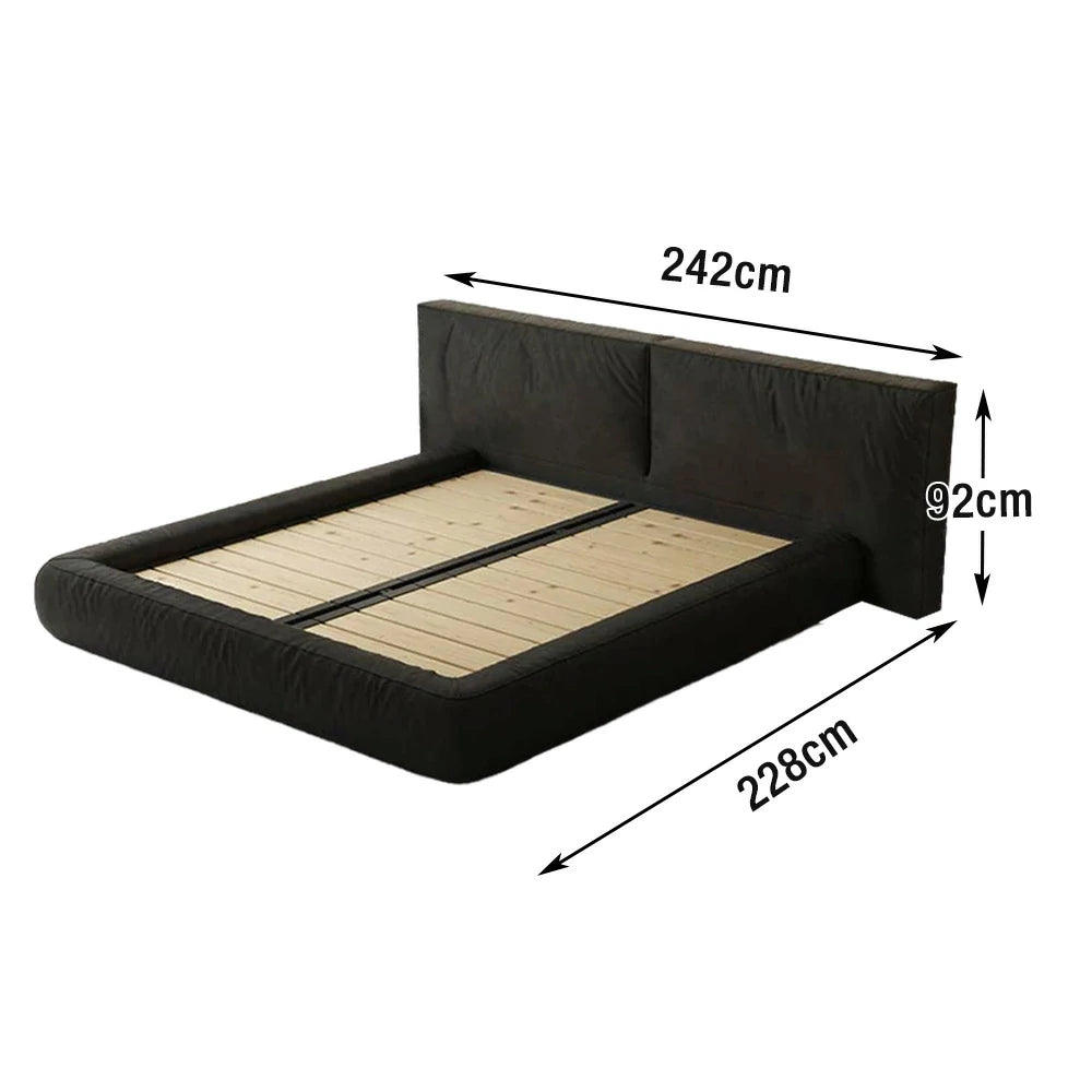 LUXORA Upholstered Bed Frame 150/180cm Nappa Leather Headboard, Solid Larch Wood & Steel Support, Padded Edges & Anti-Slip Design - Black