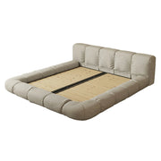 LUXORA Upholstered Bed Frame 150/180cm, Cotton-Linen Headboard, Solid Larch Wood & Steel Support, Padded Edges & Anti-Slip Design - Beige