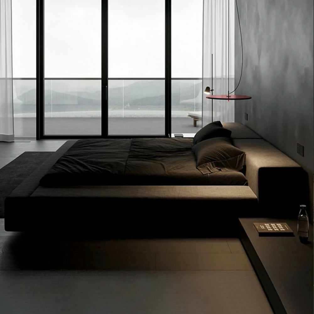 LUXORA Upholstered Bed Frame 150/180cm, Cotton-Linen Headboard, Solid Larch Wood & Steel Support, Padded Edges & Anti-Slip Design - Black