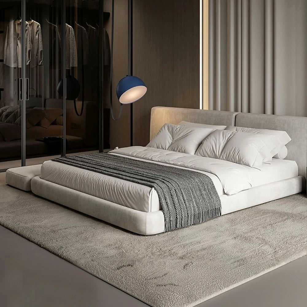 LUXORA Upholstered Bed Frame 150/180cm, Matte Velvet Headboard, Solid Larch Wood & Steel Support, Padded Edges & Anti-Slip Design - Grey