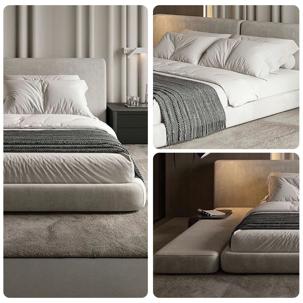 LUXORA Upholstered Bed Frame 150/180cm, Matte Velvet Headboard, Solid Larch Wood & Steel Support, Padded Edges & Anti-Slip Design - Grey