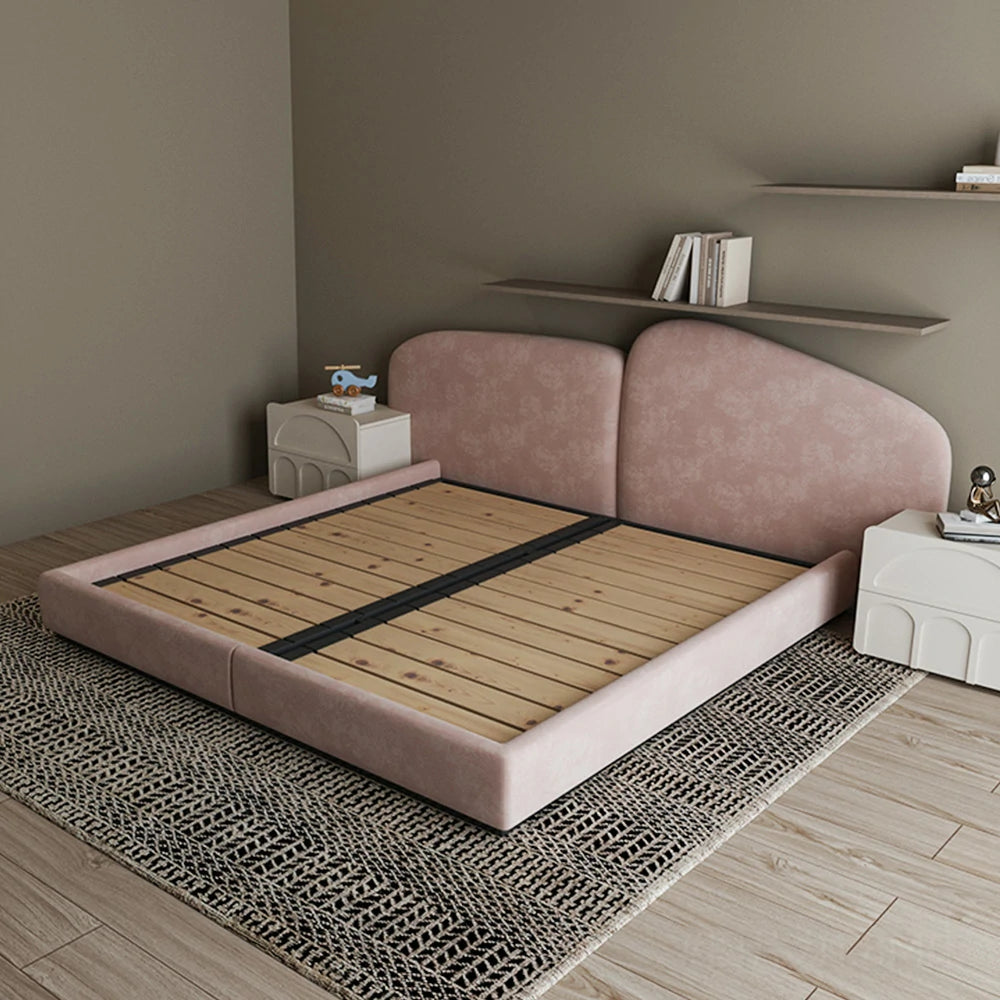 LUXORA Upholstered Bed Frame 150/180cm, Velvet Headboard, Solid Larch Wood & Steel Support, Padded Edges & Anti-Slip Design - Pink