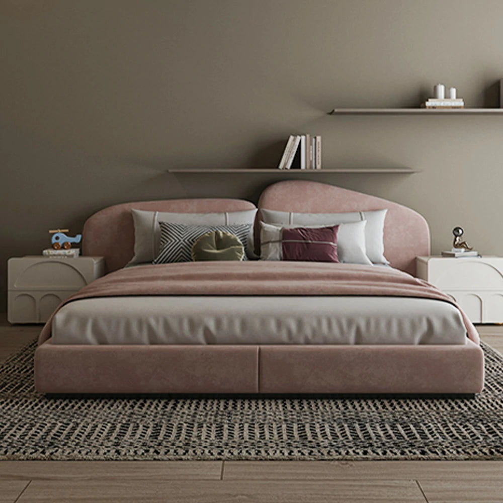 LUXORA Upholstered Bed Frame 150/180cm, Velvet Headboard, Solid Larch Wood & Steel Support, Padded Edges & Anti-Slip Design - Pink