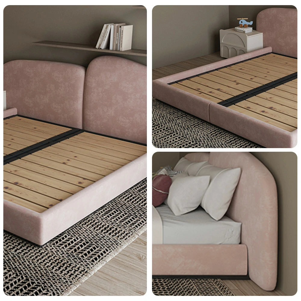 LUXORA Upholstered Bed Frame 150/180cm, Velvet Headboard, Solid Larch Wood & Steel Support, Padded Edges & Anti-Slip Design - Pink
