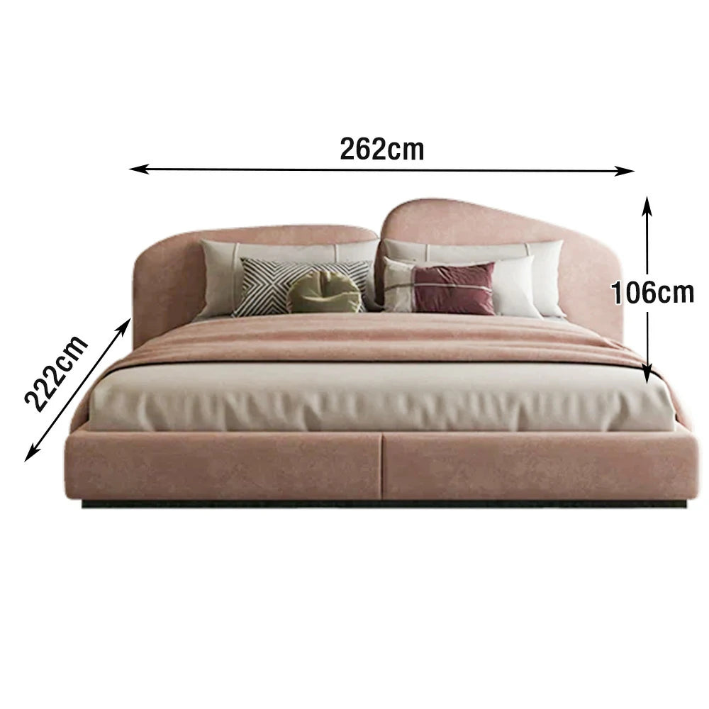 LUXORA Upholstered Bed Frame 150/180cm, Velvet Headboard, Solid Larch Wood & Steel Support, Padded Edges & Anti-Slip Design - Pink