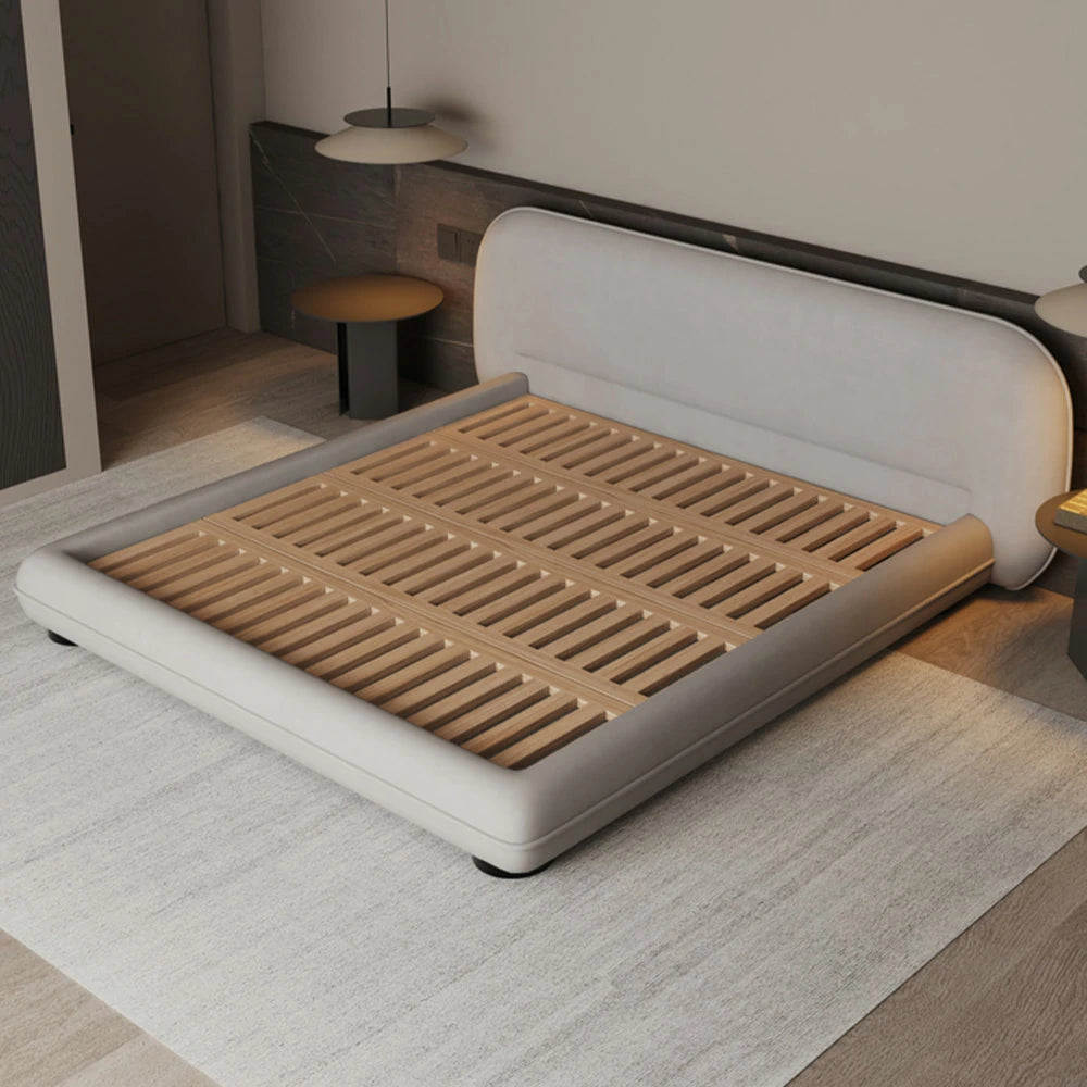 LUXORA Upholstered Bed Frame 150/180cm, Lamb Fleece & Beech Wood, High Resilience Sponge, All-Round Padding - Grey