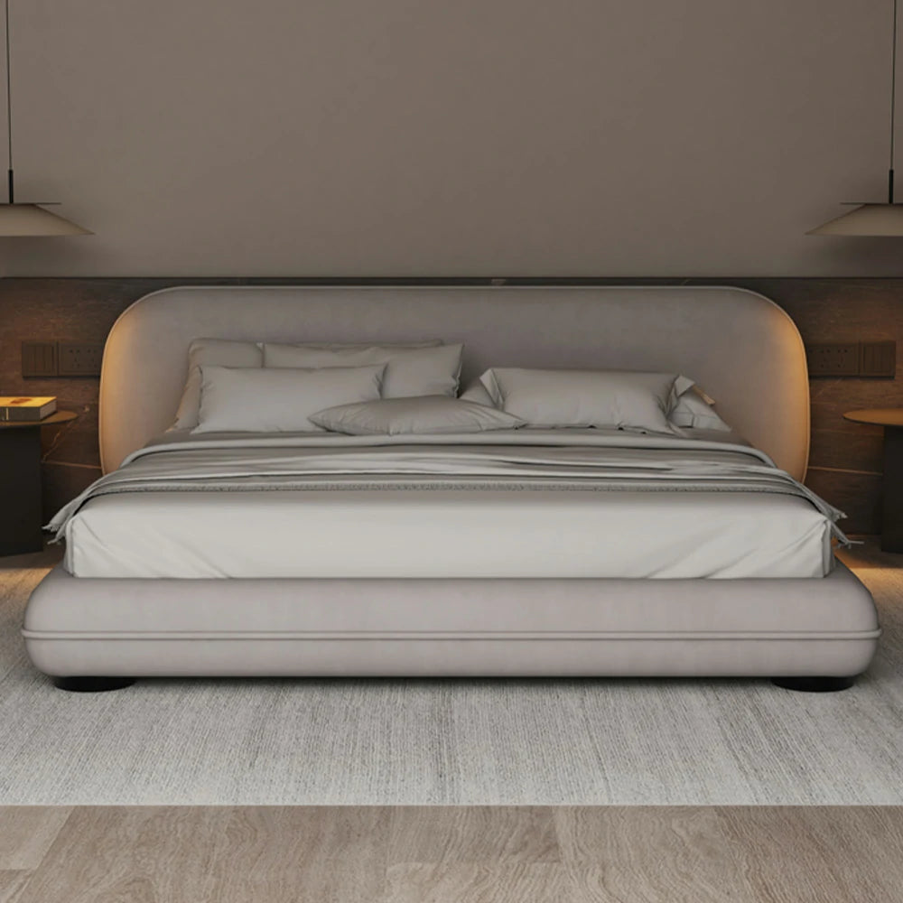 LUXORA Upholstered Bed Frame 150/180cm, Lamb Fleece & Beech Wood, High Resilience Sponge, All-Round Padding - Grey