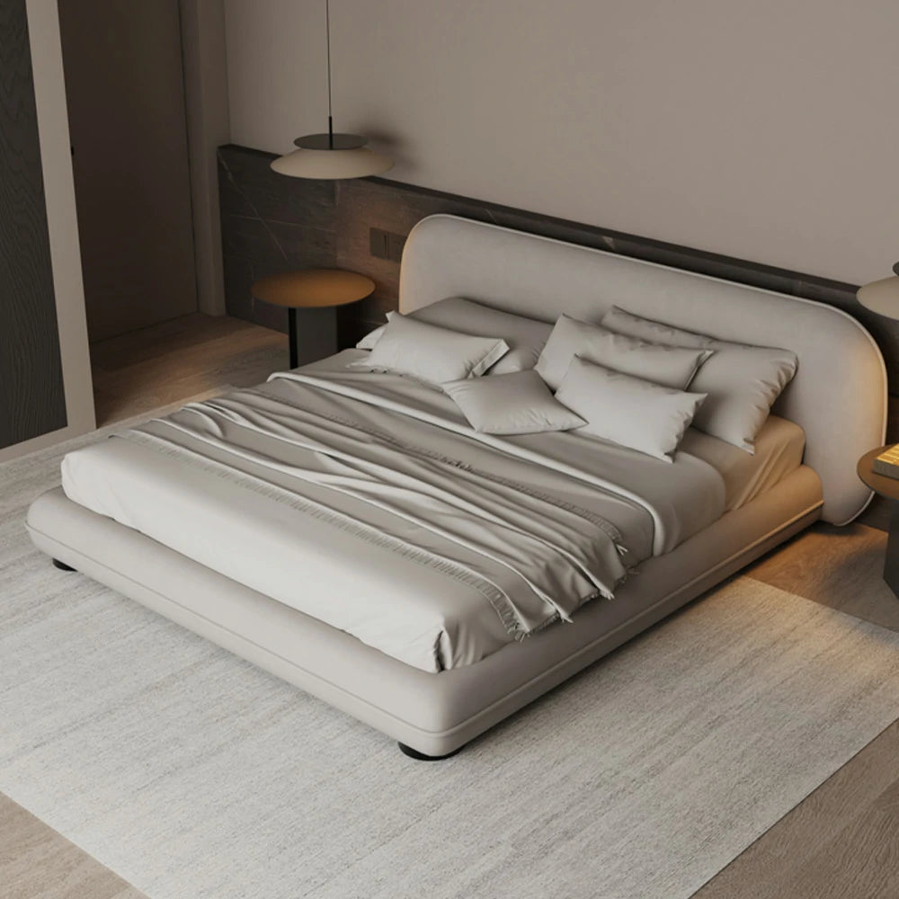 LUXORA Upholstered Bed Frame 150/180cm, Lamb Fleece & Beech Wood, High Resilience Sponge, All-Round Padding - Grey
