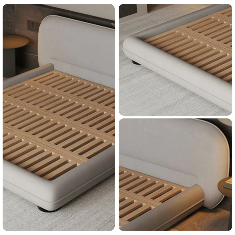 LUXORA Upholstered Bed Frame 150/180cm, Lamb Fleece & Beech Wood, High Resilience Sponge, All-Round Padding - Grey