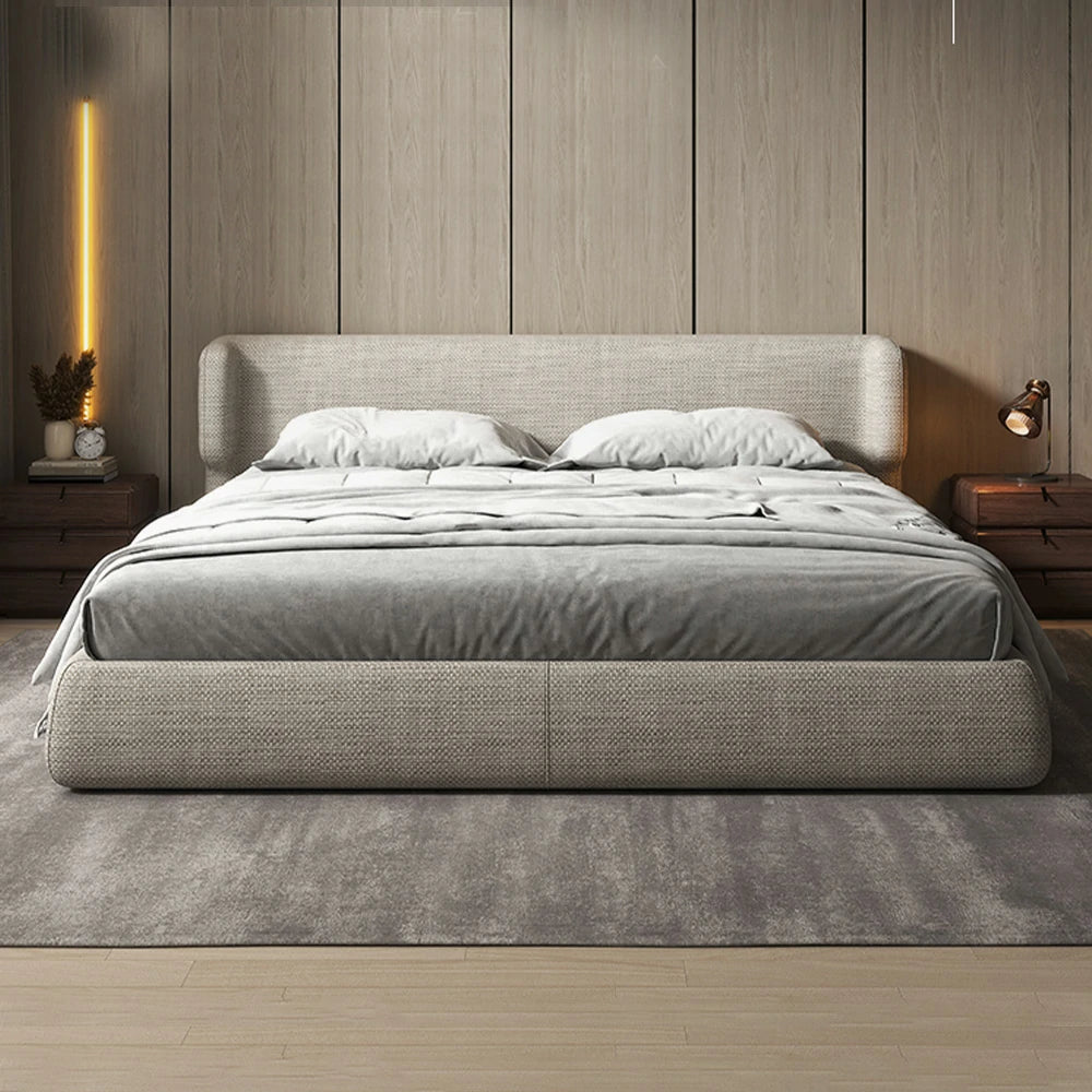LUXORA Upholstered Bed Frame 150/180cm, Italian Cotton-Linen & Beech Wood, High-Density Sponge, Anti-Slip Mattress Fit - Grey