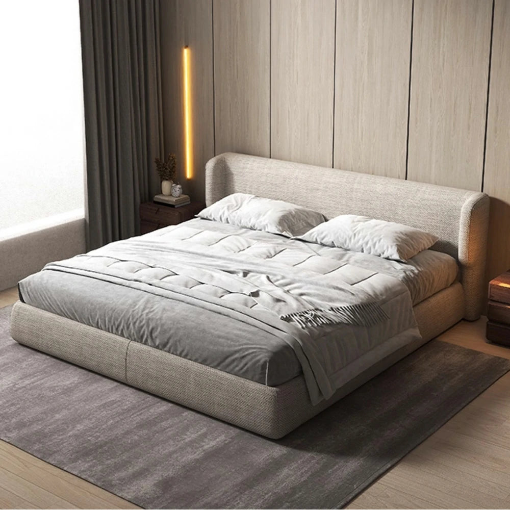 LUXORA Upholstered Bed Frame 150/180cm, Italian Cotton-Linen & Beech Wood, High-Density Sponge, Anti-Slip Mattress Fit - Grey