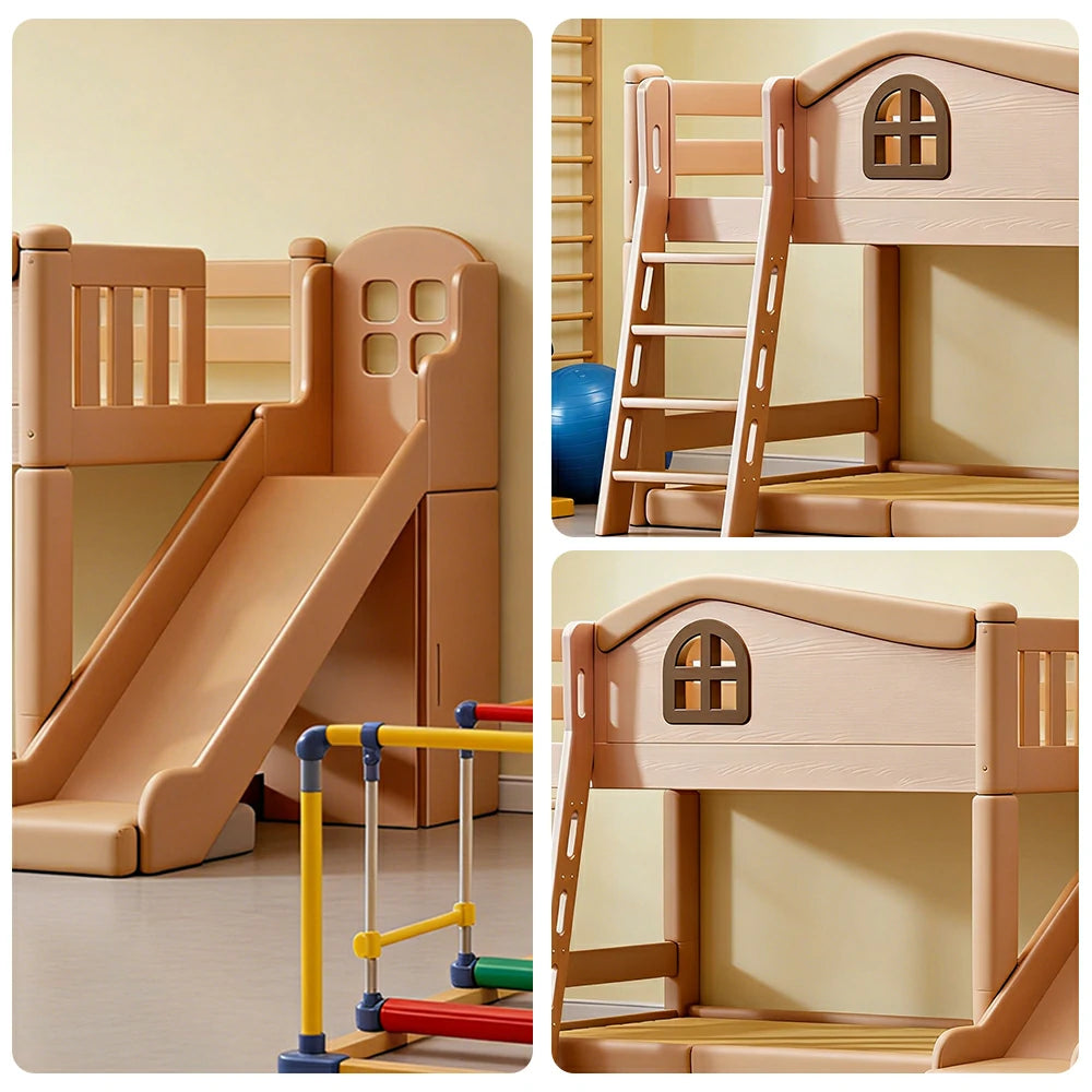 LUXORA 120/135/150cm Kids Slide & Ladder Bed - Multi-Function Storage System, Solid Wood Frame, Stair Drawer Storage Design - Wood
