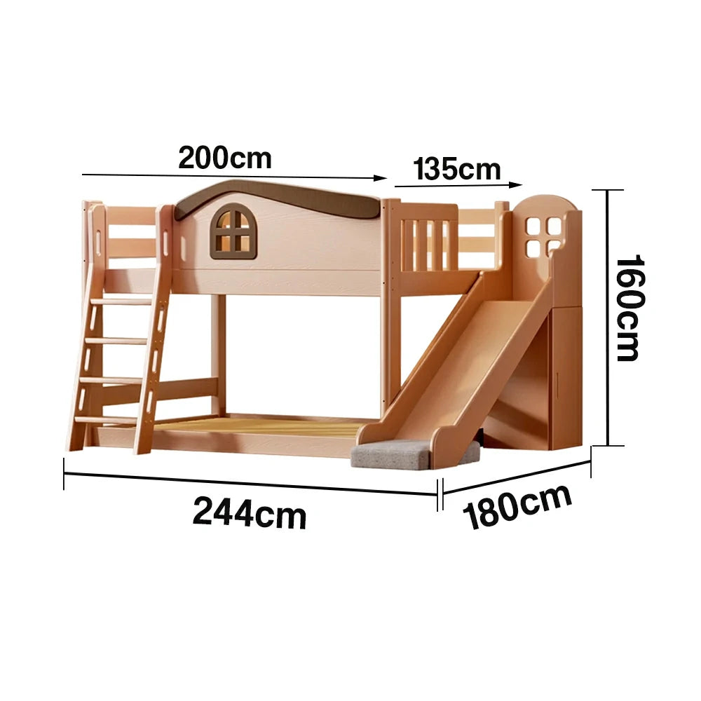 LUXORA 120/135/150cm Kids Slide & Ladder Bed - Multi-Function Storage System, Solid Wood Frame, Stair Drawer Storage Design - Wood