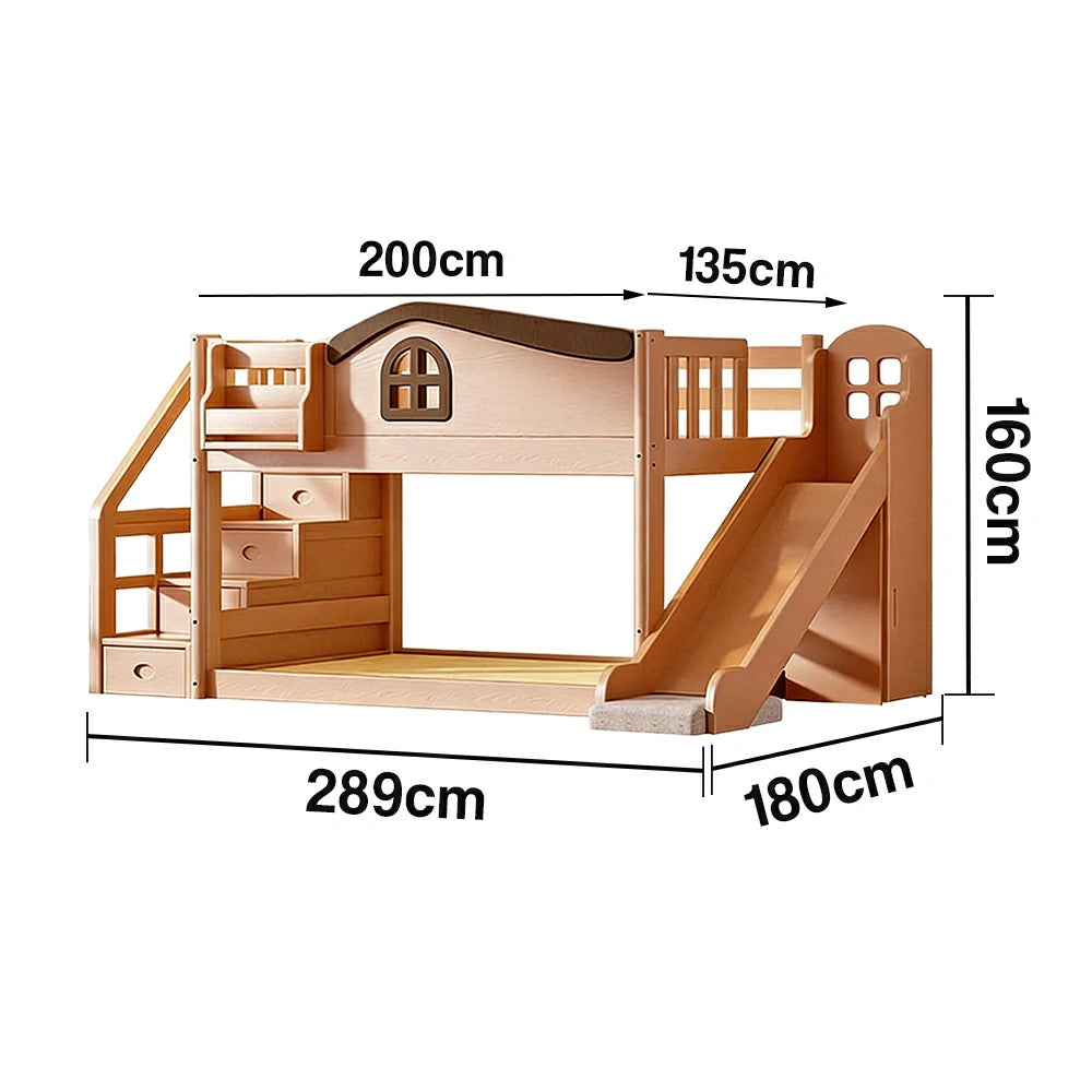 LUXORA 120/135/150cm Kids Slide & Storage Stair Bed - Multi-Function Storage System, Solid Wood Frame, Stair Drawer Storage Design - Wood