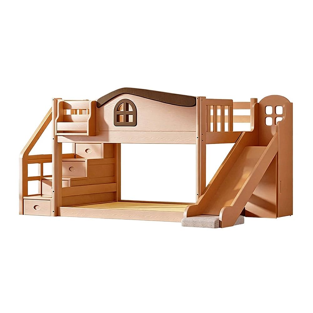 LUXORA 120/135/150cm Kids Slide & Storage Stair Bed - Multi-Function Storage System, Solid Wood Frame, Stair Drawer Storage Design - Wood