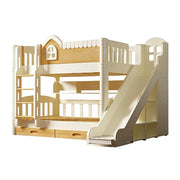 LUXORA 135/150cm Kids Slide & Ladder Bed - All-in-One Storage System, Solid Wood Frame, Slide and Wardrobe Combo Design - White