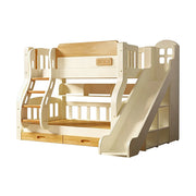 LUXORA 135/150cm Kids Slide & Ladder Bed - Safe Climbing Design, Solid Wood Frame, Space-Saving Stair Storage - White