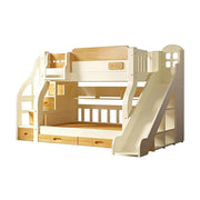 LUXORA 135/150cm Kids Slide & Storage Stair Bed - Safe Climbing Design, Solid Wood Frame, Space-Saving Stair Storage - White