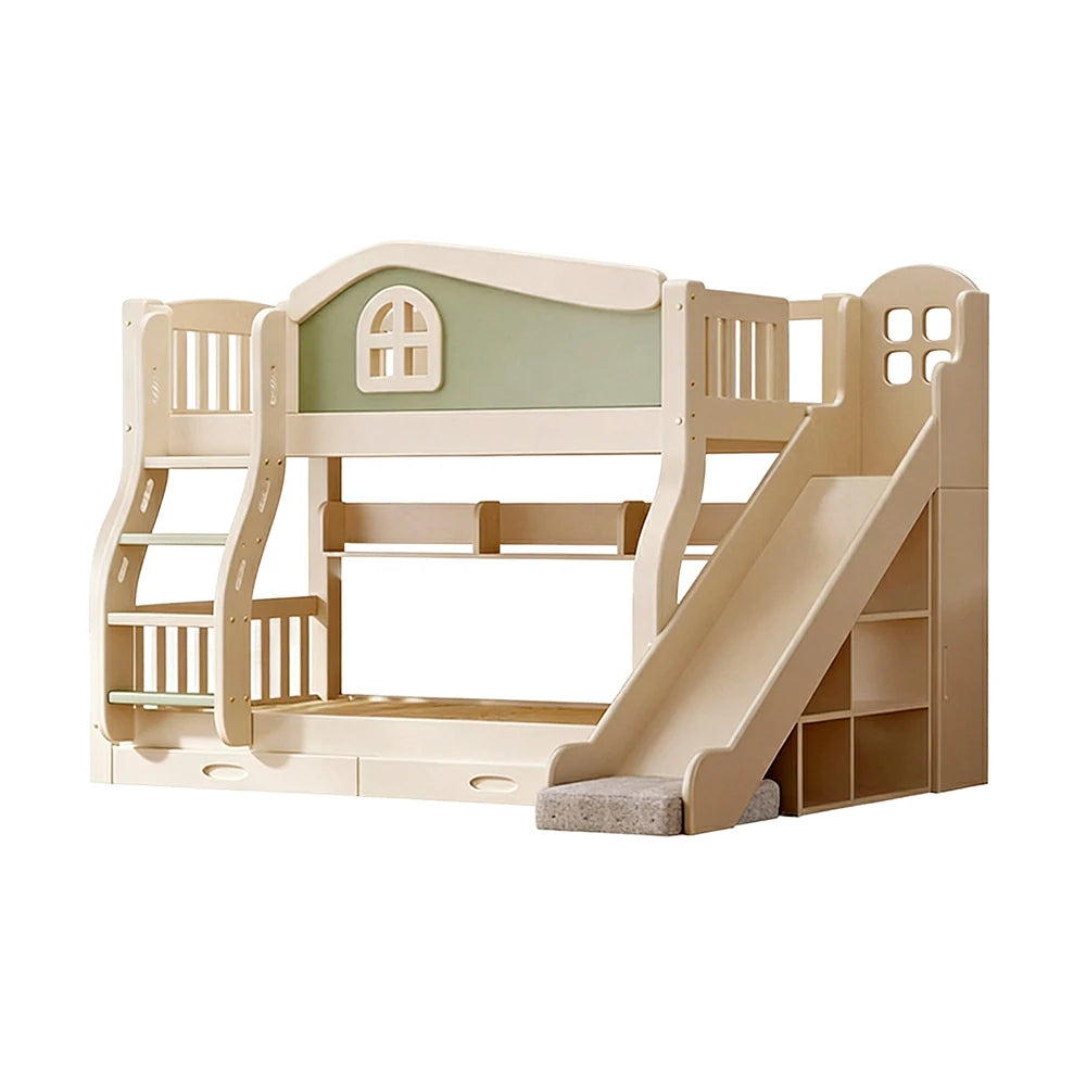 LUXORA 120/135/150cm Kids Slide & Ladder Bed - Play & Sleep Combo, Solid Wood Frame, Fun and Storage in One - Green