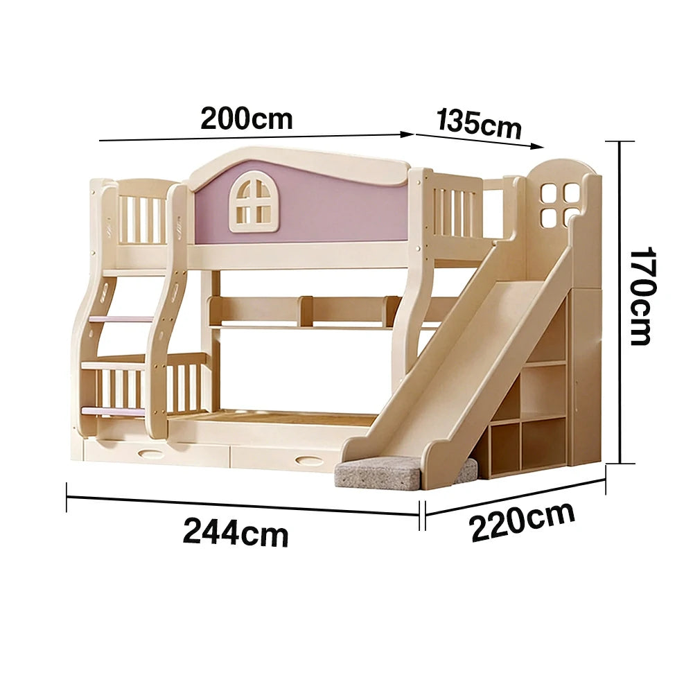 LUXORA 120/135/150cm Kids Slide & Ladder Bed - Play & Sleep Combo, Solid Wood Frame, Fun and Storage in One - Purple