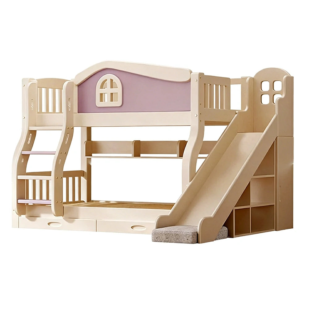 LUXORA 120/135/150cm Kids Slide & Ladder Bed - Play & Sleep Combo, Solid Wood Frame, Fun and Storage in One - Purple