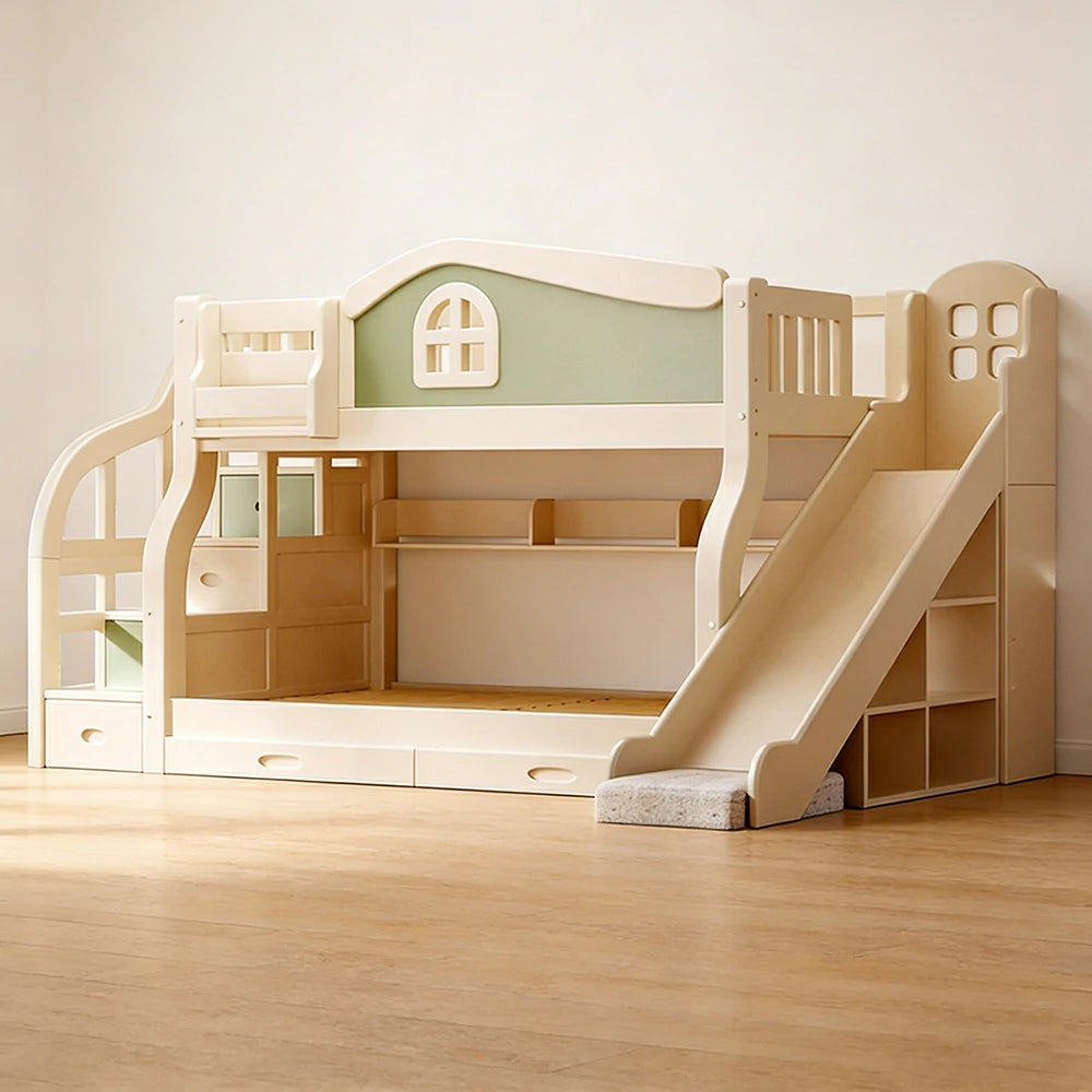 LUXORA 120/135/150cm Kids Slide & Storage Stair Bed - Play & Sleep Combo, Solid Wood Frame, Fun and Storage in One - Green