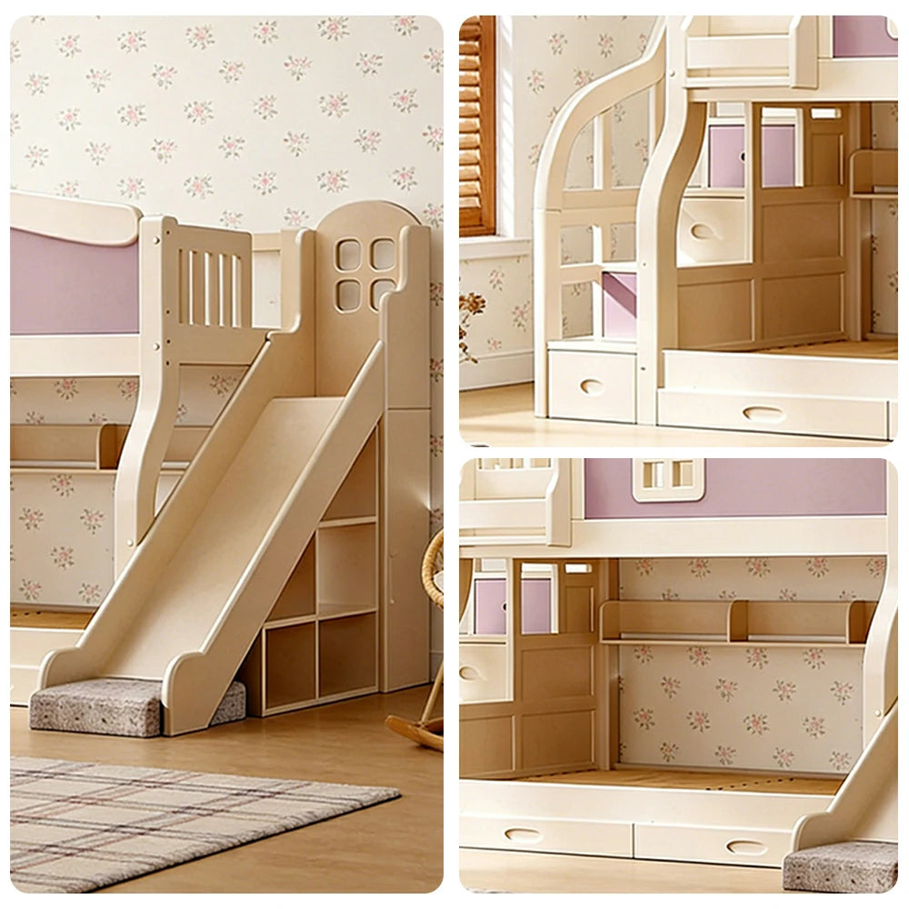 LUXORA 120/135/150cm Kids Slide & Storage Stair Bed - Play & Sleep Combo, Solid Wood Frame, Fun and Storage in One - Purple