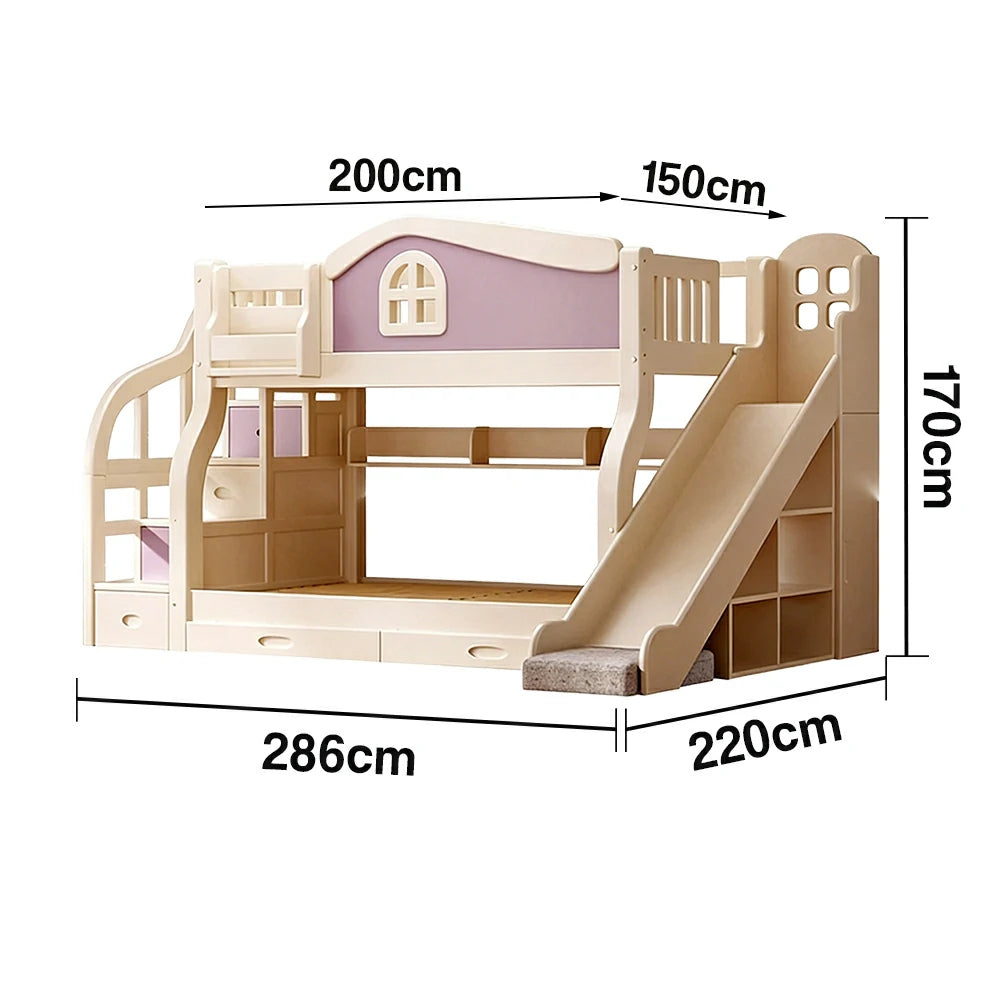LUXORA 120/135/150cm Kids Slide & Storage Stair Bed - Play & Sleep Combo, Solid Wood Frame, Fun and Storage in One - Purple