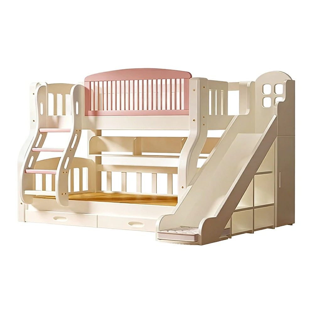LUXORA 120/135/150cm Kids Slide & Ladder Bed - Grow-With-Your-Child Design, Solid Wood Frame, Safe Play and Sleep Combo - Pink
