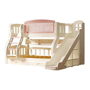LUXORA 120/135/150cm Kids Slide & Ladder Bed - Grow-With-Your-Child Design, Solid Wood Frame, Safe Play and Sleep Combo - Pink
