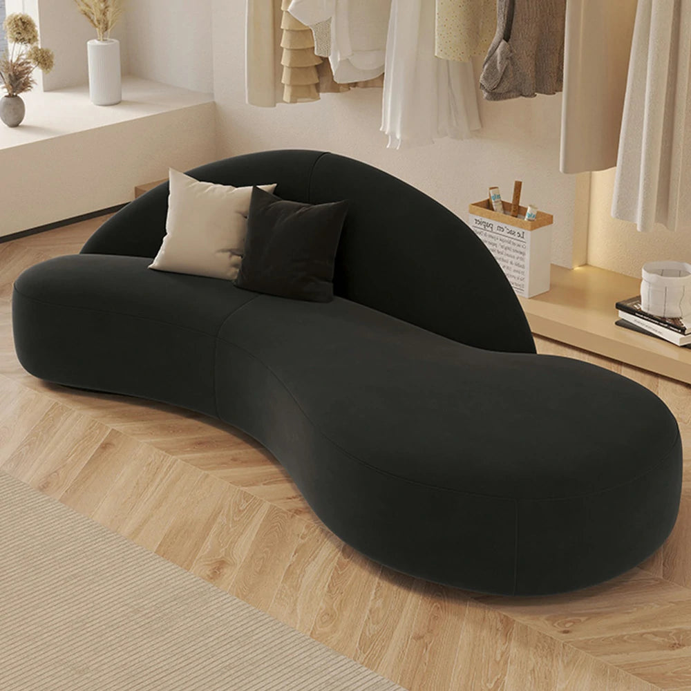 LIVARA 220cm Sofa Matte Velvet Upholstered, Waterproof, Easy-to-Clean, Ergonomic Curved Design, High-Density Sponge - Black