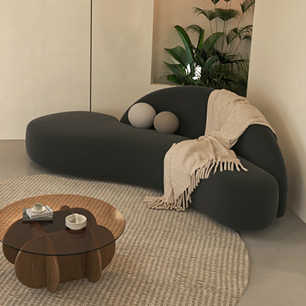 LIVARA 220cm Sofa Matte Velvet Upholstered, Waterproof, Easy-to-Clean, Ergonomic Curved Design, High-Density Sponge - Black