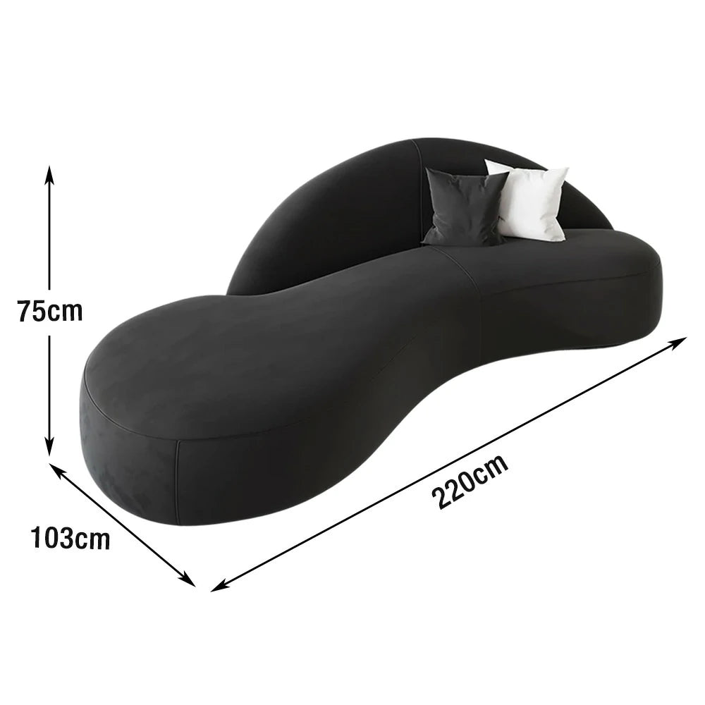 LIVARA 220cm Sofa Matte Velvet Upholstered, Waterproof, Easy-to-Clean, Ergonomic Curved Design, High-Density Sponge - Black