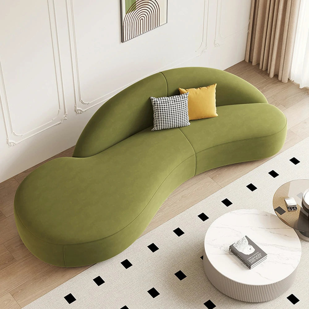 LIVARA 220cm Sofa Matte Velvet Upholstered, Waterproof, Easy-to-Clean, Ergonomic Curved Design, High-Density Sponge - Green