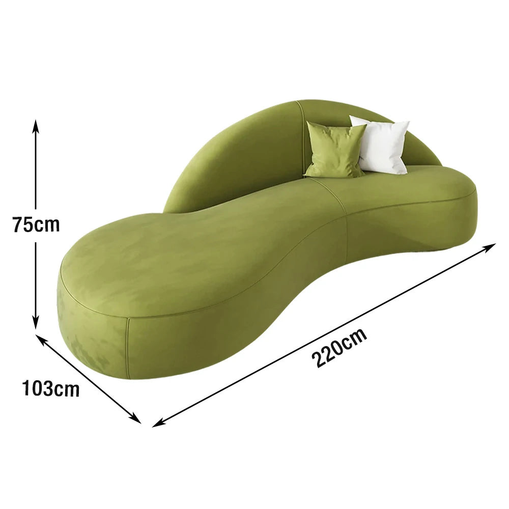 LIVARA 220cm Sofa Matte Velvet Upholstered, Waterproof, Easy-to-Clean, Ergonomic Curved Design, High-Density Sponge - Green