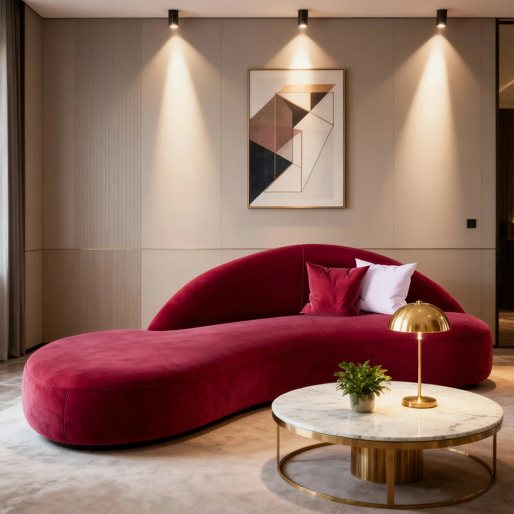 LIVARA 220cm Sofa Matte Velvet Upholstered, Waterproof, Easy-to-Clean, Ergonomic Curved Design, High-Density Sponge - Red