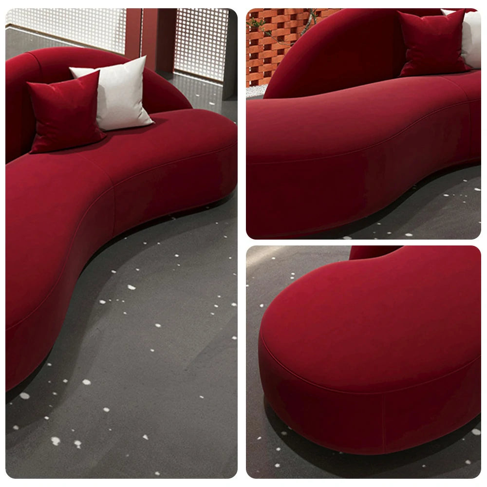 LIVARA 220cm Sofa Matte Velvet Upholstered, Waterproof, Easy-to-Clean, Ergonomic Curved Design, High-Density Sponge - Red