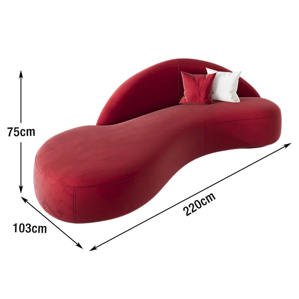 LIVARA 220cm Sofa Matte Velvet Upholstered, Waterproof, Easy-to-Clean, Ergonomic Curved Design, High-Density Sponge - Red