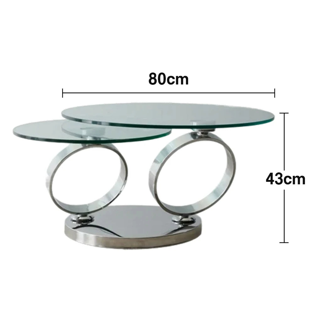 LUXORA Rotating Coffee Table Multi-Layer Design Tempered Glass Mirror-Finished Stainless Steel Frame Artistic Flair