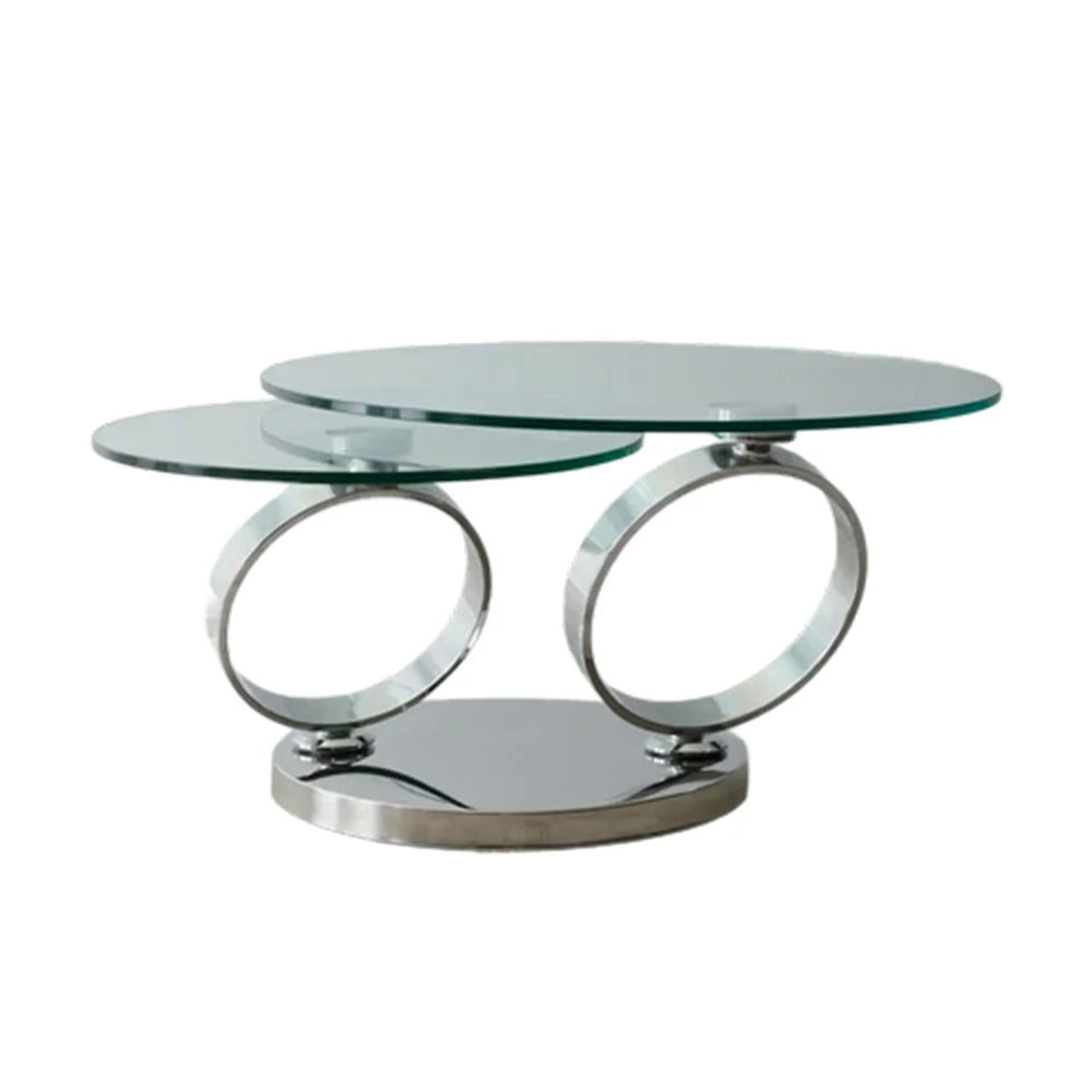 LUXORA Rotating Coffee Table Multi-Layer Design Tempered Glass Mirror-Finished Stainless Steel Frame Artistic Flair