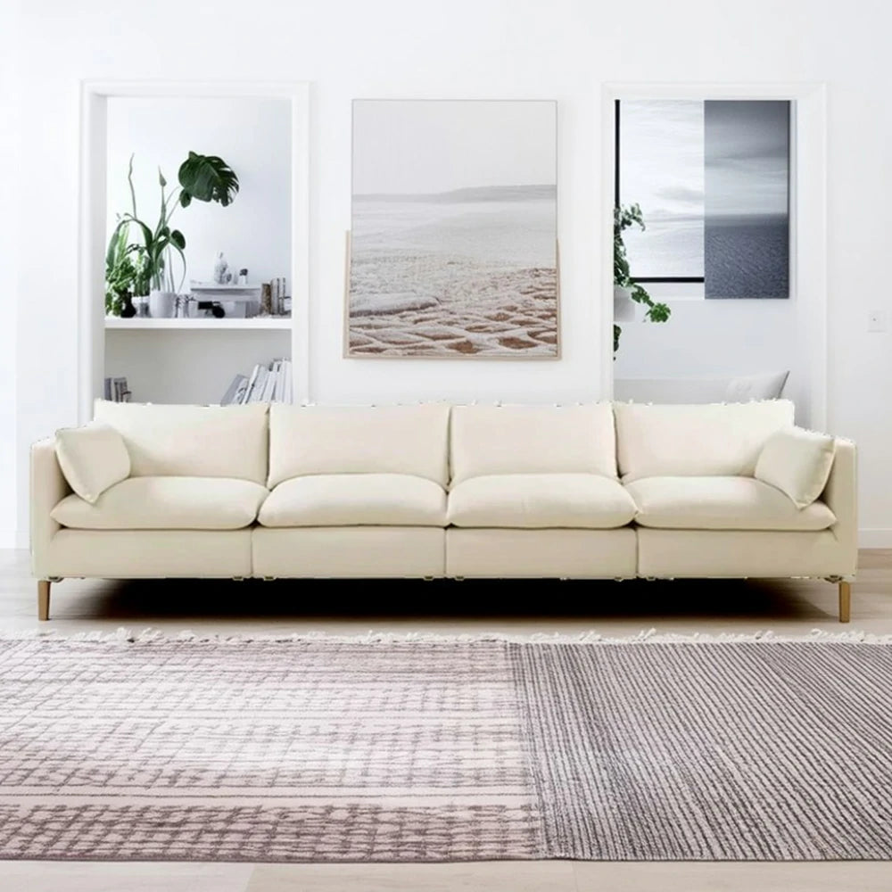 LUXORA Oversized Sofa Deep Seating Feather-Blend Cushions Cotton-Linen Upholstery Relaxed Lounge Design - White