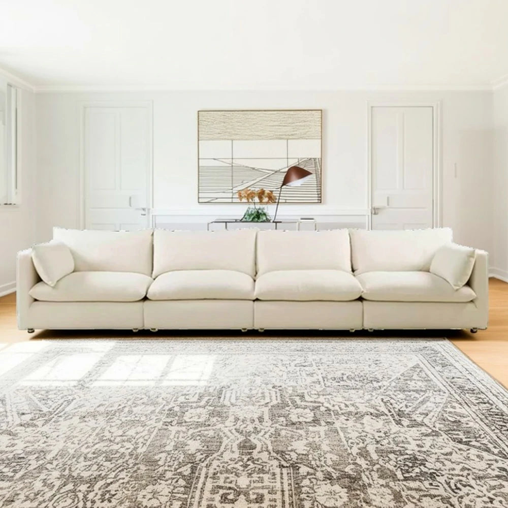 LUXORA Oversized Sofa Deep Seating Feather-Blend Cushions Cotton-Linen Upholstery Relaxed Lounge Design - White