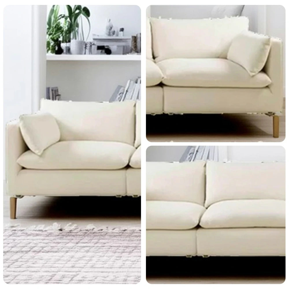 LUXORA Oversized Sofa Deep Seating Feather-Blend Cushions Cotton-Linen Upholstery Relaxed Lounge Design - White