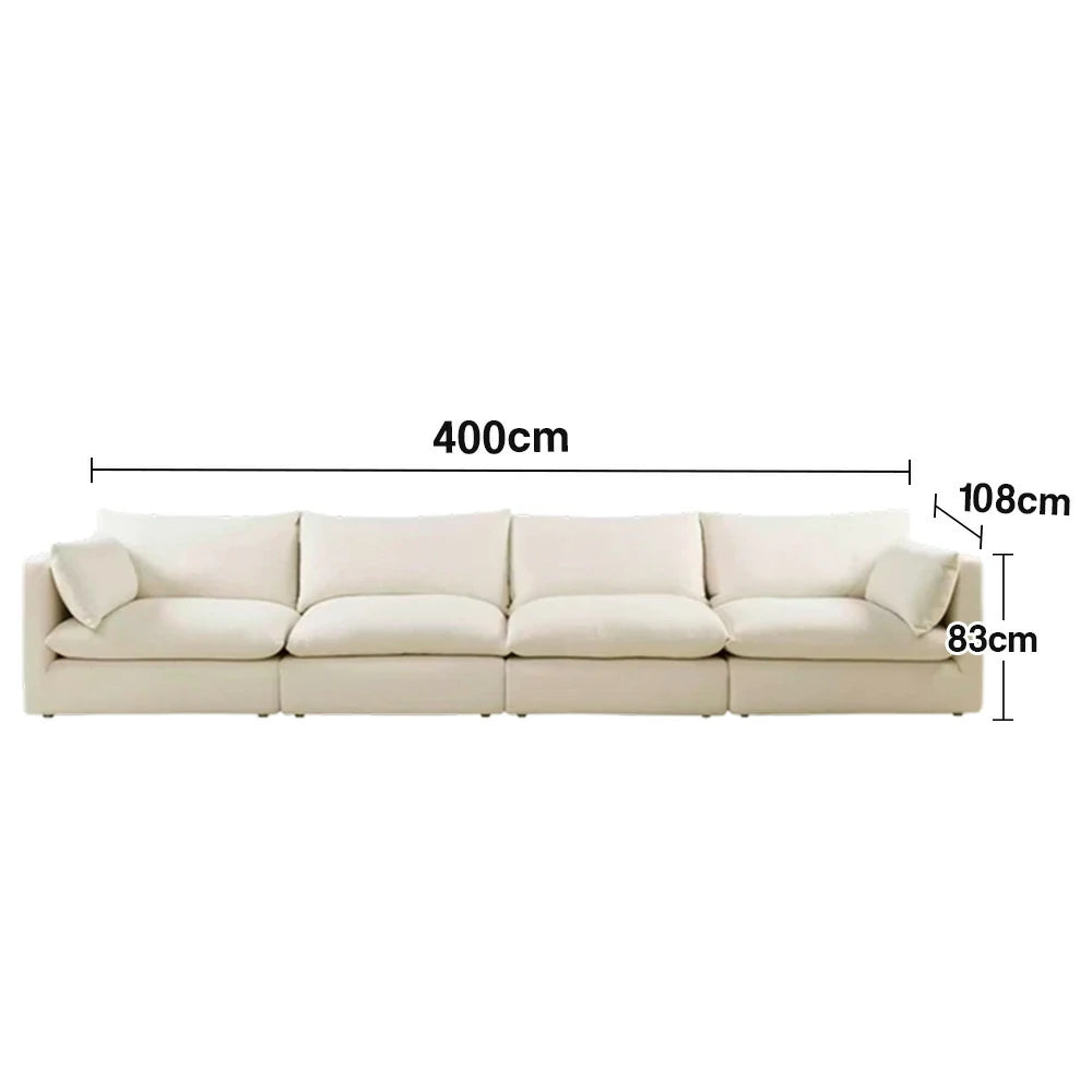 LUXORA Oversized Sofa Deep Seating Feather-Blend Cushions Cotton-Linen Upholstery Relaxed Lounge Design - White