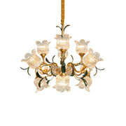 LIVARA Gold Floral Glass Chandelier 12/18/24-Head Warm LED Pendant Light, Handcrafted Vintage Flower Design for Living Room Bedroom Dining Room