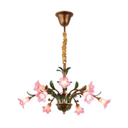 LIVARA Floral Glass Chandelier 68/87/107cm Warm LED Pendant Light, Handcrafted Vintage Flower Design for Living Room Bedroom Dining Room - Pink
